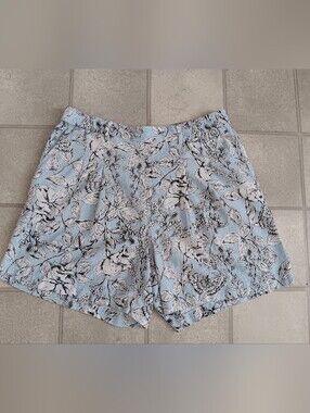 Tommy Hilfiger Women's Linen Blend Floral Butterfly Shorts Blue White Size M ​